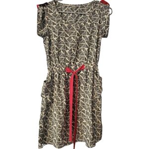 Mono B Women's Size Small Geometric Patterned Dress with Red Accents